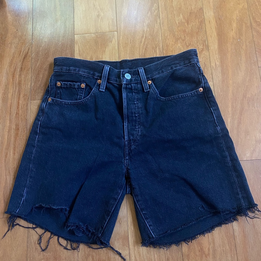 Levi’s 501 Distressed Black Denim Shorts
